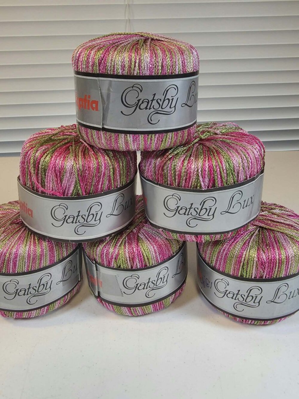 FIL KATIA GATSBY LUX YARN LOT OF 6 - 3807 PINK GREEN RETIRED 129 YARDS EACH NEW
